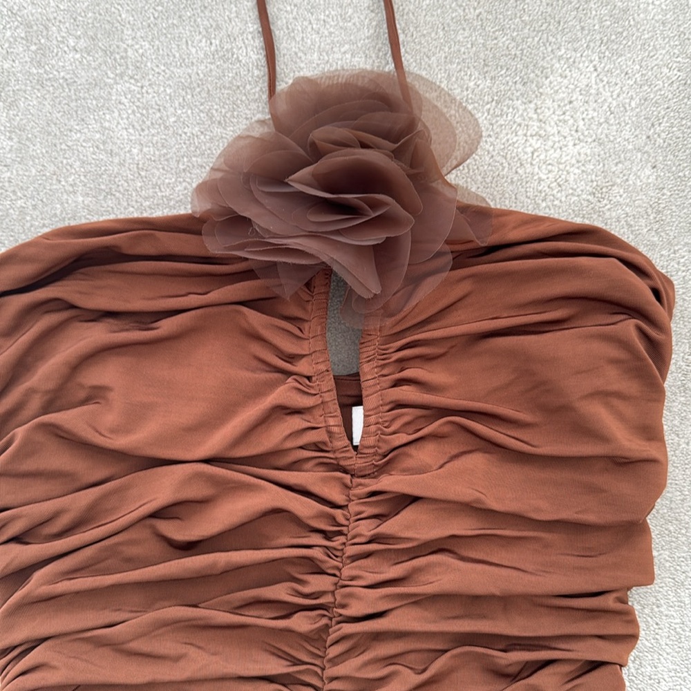 Ronny Kobo Brown Ruched Halter Dress, size S - Picture 3 of 6